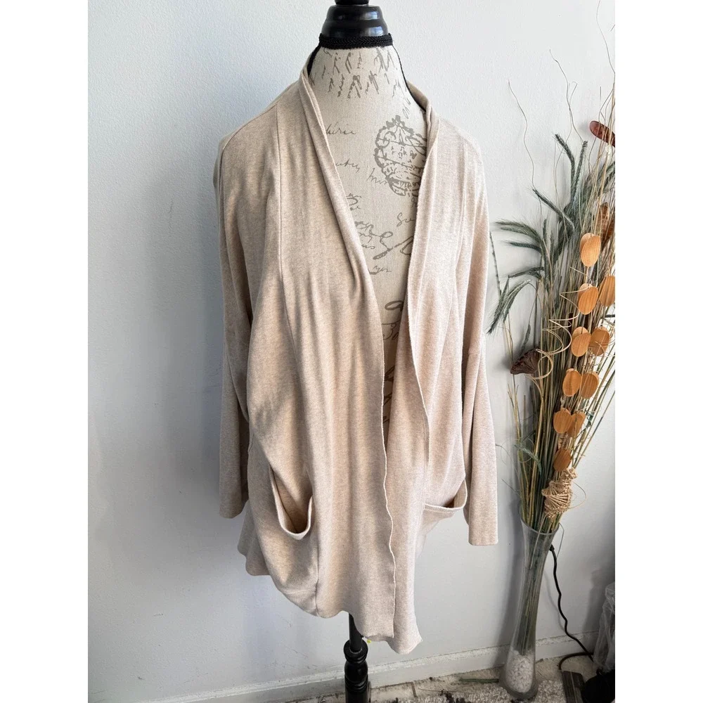 Pact Womens Organic Cotton Open Front Cardigan Oatmeal Heather XS S Shawl Collar